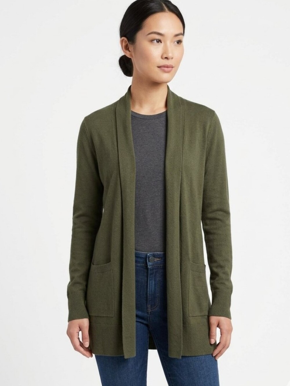 Pink Clover Penton Olive Green Open Front Cardigan Sweater, Size XSmall NWT